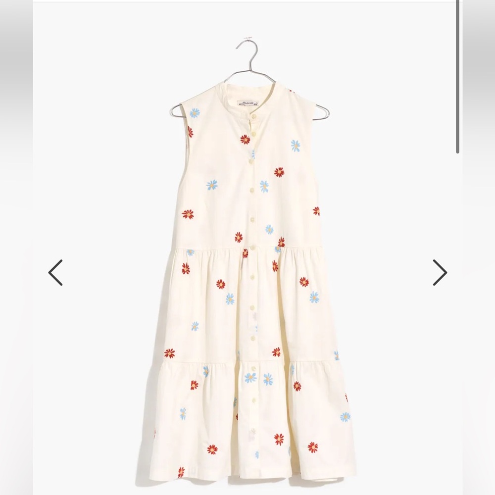 Madewell Daisy Embroidered Banded-Collar Tiered Dress